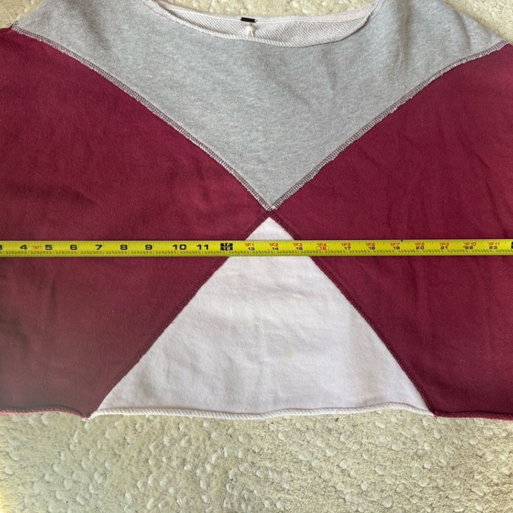 Free People Montauk Colorblock Pullover XS Berry Ivory Raw Hem Sweatshirt NWOT - Picture 15 of 15